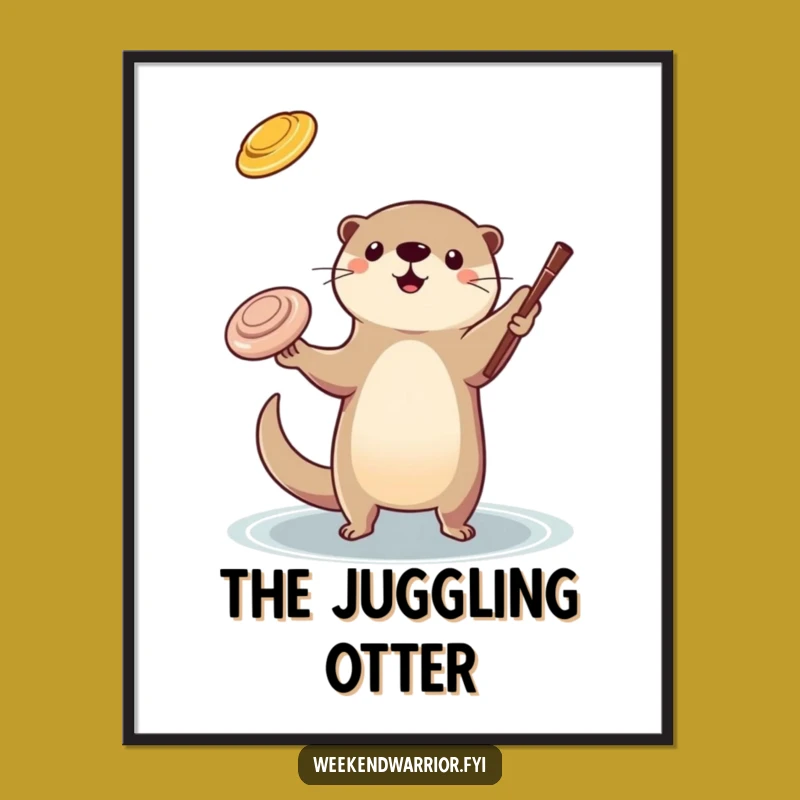 Funny Otter Juggling Digital Art: Instant Skillful Otter Download, Fun Gift