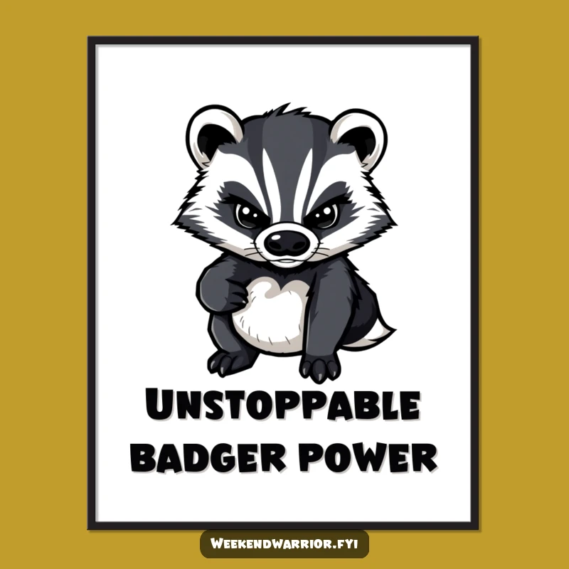 Funny Determined Badger Digital Art: Motivational Wall Decor