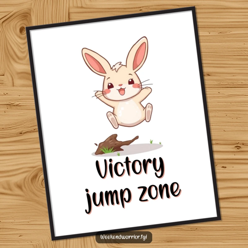 Funny digital art of a spirited rabbit making a victorious leap over a twig, capturing pure, unadulterated joy.