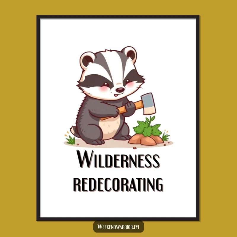 Funny Kawaii Badger Digital Print - Hilarious Woodland Axe Decor