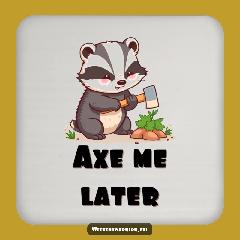 Funny Kawaii Badger Coaster - Hilarious Woodland Axe Drink Protector