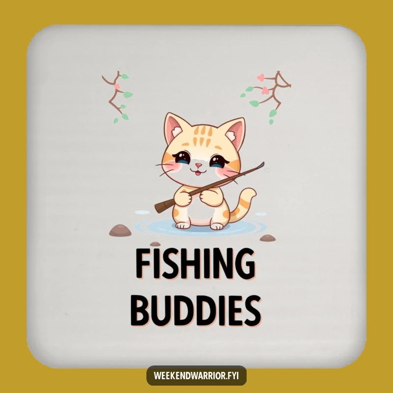 Funny Smiling Cat Fishing Coaster, Protect Surfaces with Charm