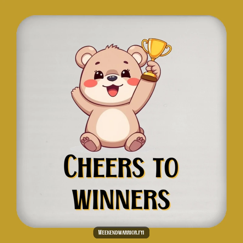 Funny Bear Cub Trophy Coaster: Protect Surfaces with Victory Cub Art, Gift
