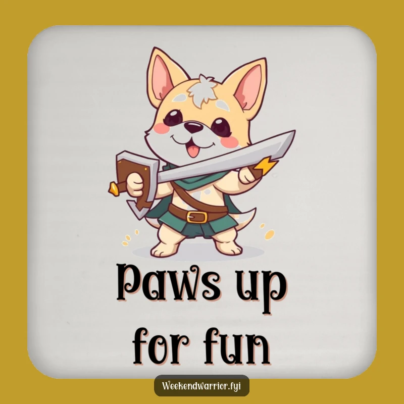 Funny Dog Warrior Coaster a Playful Hero Character Drink Protector