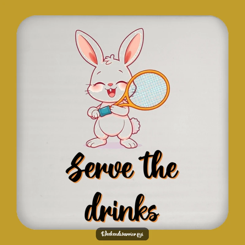 Funny Giggling Bunny Tennis Coaster - Protect Surfaces with Sporty Charm