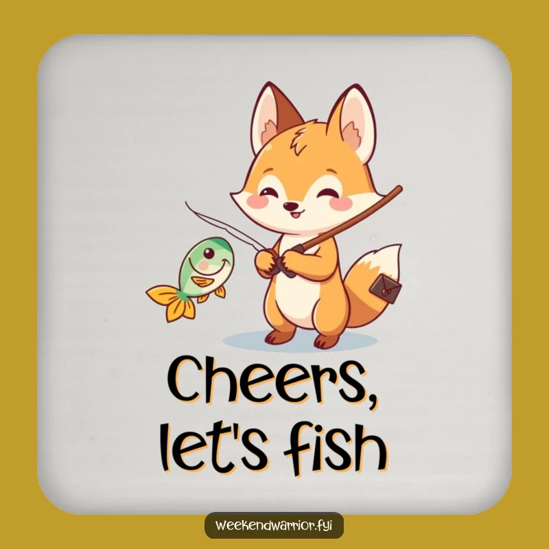 Funny Kawaii Fox Fishing Coaster - Protect Surfaces with Angler Style