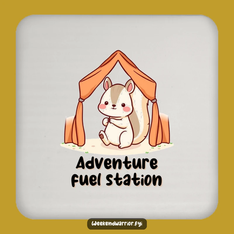 Funny Kawaii Squirrel Drink Coaster - Determined Tent Setup Humor Gift