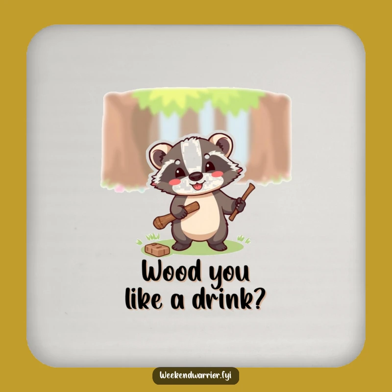 Funny Badger Axe Coaster - Protect Surfaces with Woodland Humor Gift