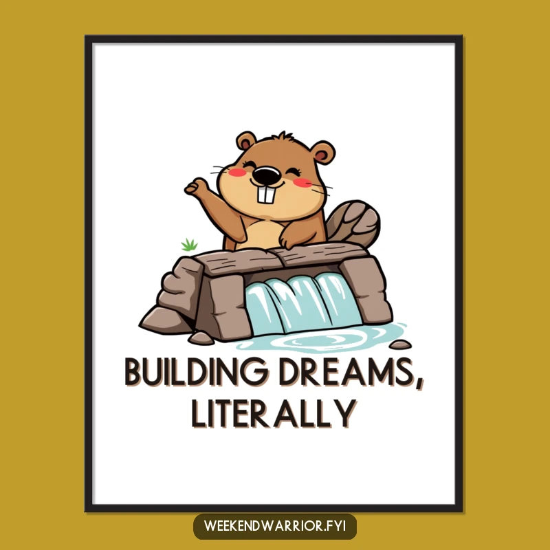 Funny Beaver Dam Poster: Motivational Art for Builders