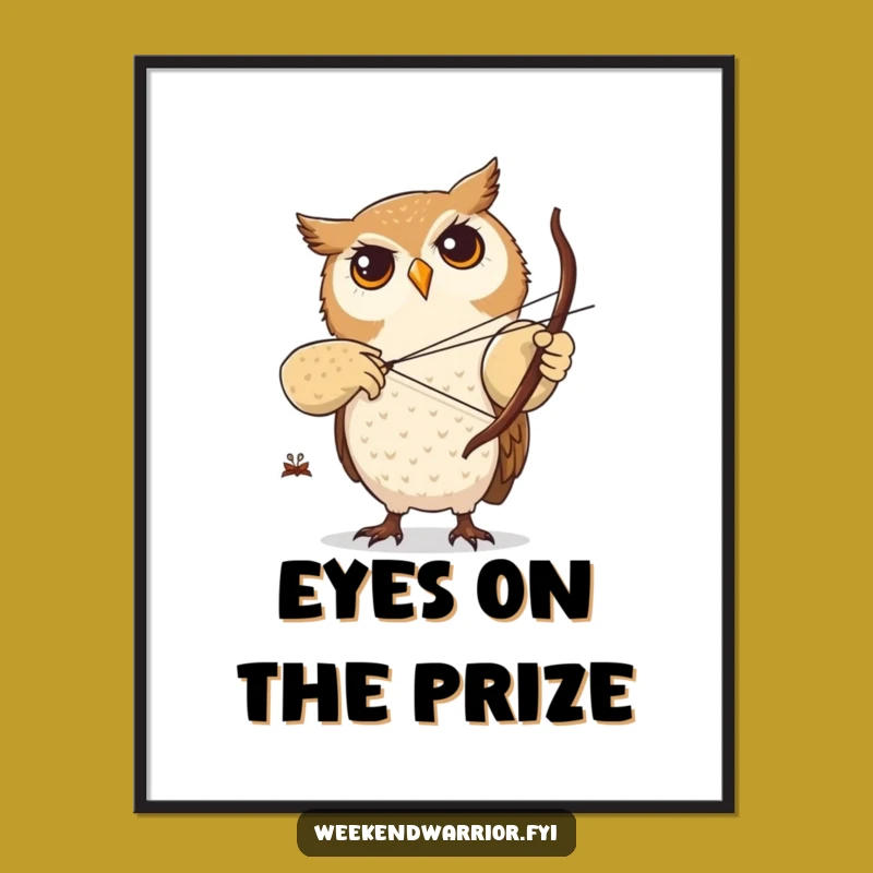 Funny Owl Archery Poster: Focused Archer Wall Art Gift