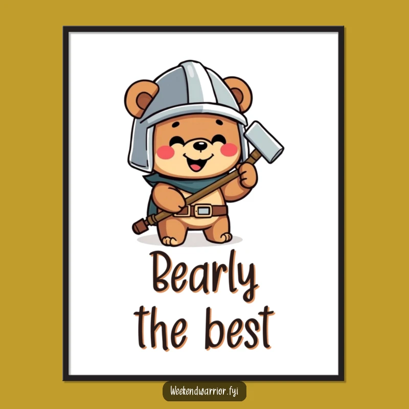 Funny Bear Hammer Poster a Happy Builder Character Print for Walls