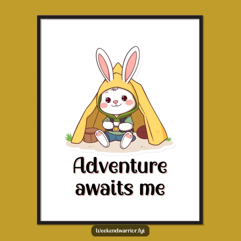 Funny Camping Rabbit Poster a Cheerful Character Outdoor Decor Print