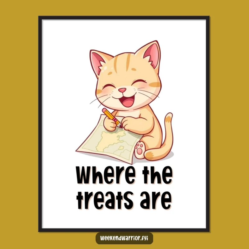 Funny Cat Sketching Map Poster - Hilarious Wall Art for Art Lovers and Cat Fans