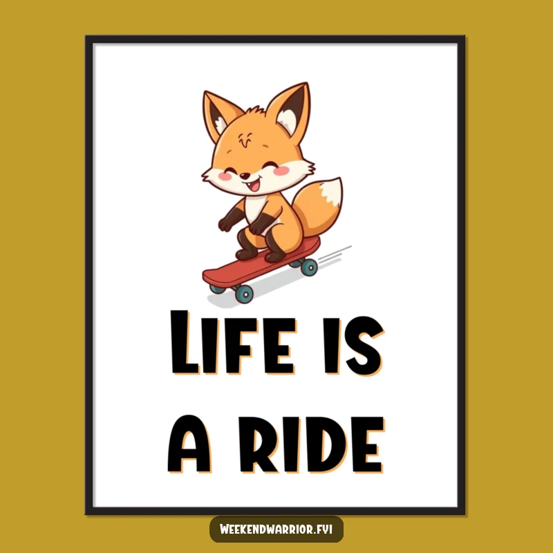 Funny Cheerful Fox Skateboarder Poster - Wild Art for Adventurous Walls