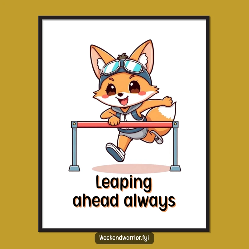 Funny Fox Hurdler Poster a Smiling Athlete Character Print for Walls