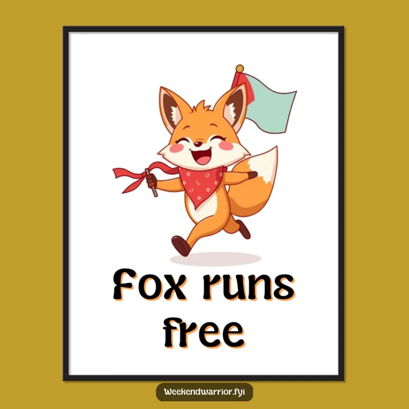 Funny Fox Running Flag Poster - Joyful Freedom Art
