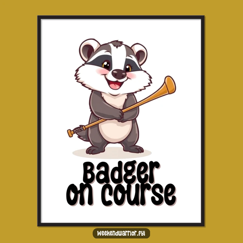 Funny Golf Badger Poster - Determined Golfer Wall Art Gift