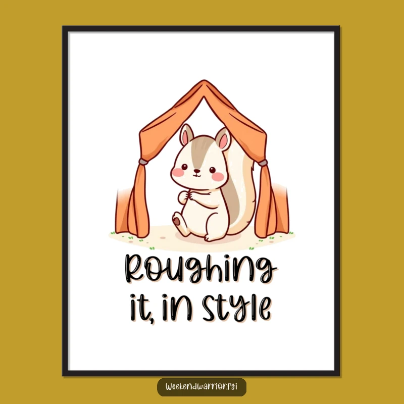 Funny Kawaii Squirrel Poster - Determined Tent Setup Art Print Humor Gift