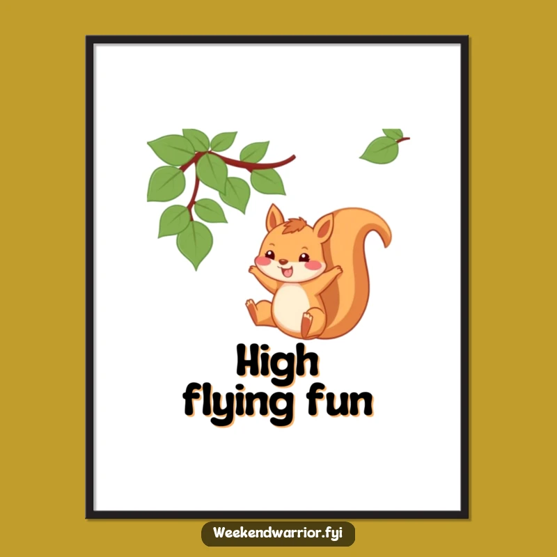 Funny Squirrel Vine Poster: Playful Swinger's Wall Art, Unique Gift Idea