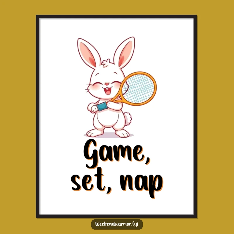 Funny Giggling Bunny Tennis Poster - Sporty Art for Playful Walls