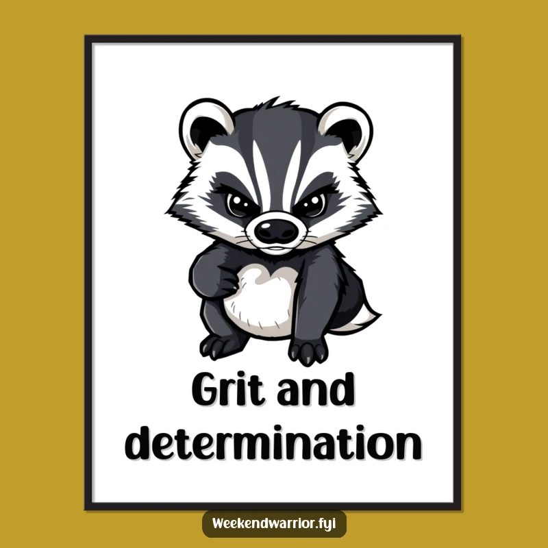 Funny Determined Badger Poster: Motivational Art for a Spirited Space