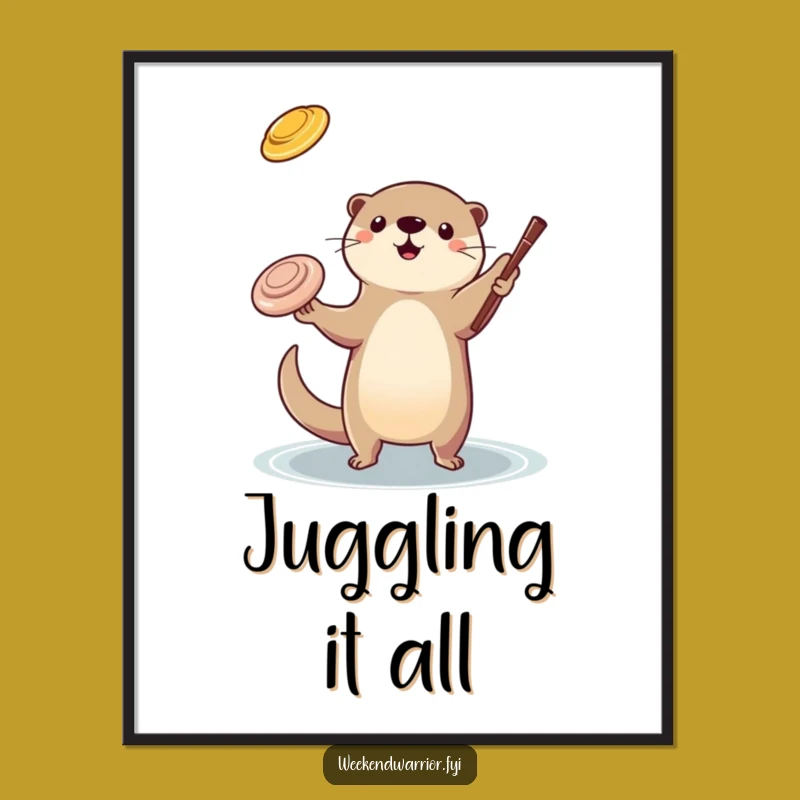 Funny Otter Juggling Poster: Playful Otter Art, Skillful Funny Gift Print