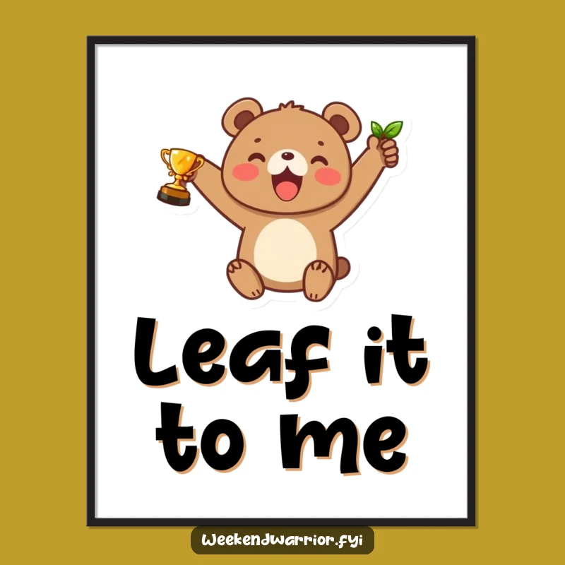 Funny Bear Cub Trophy Poster: Joyful Champion Wall Art Gift