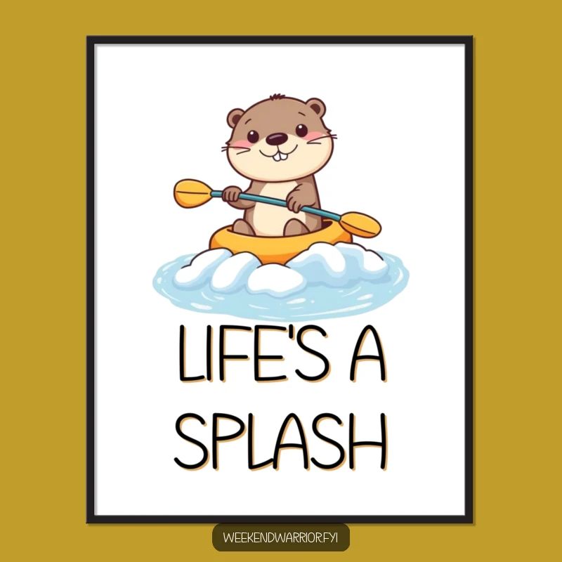 Funny Kawaii Otter Poster - Smiling Kayaker Art for Joyful, Humorous Decor
