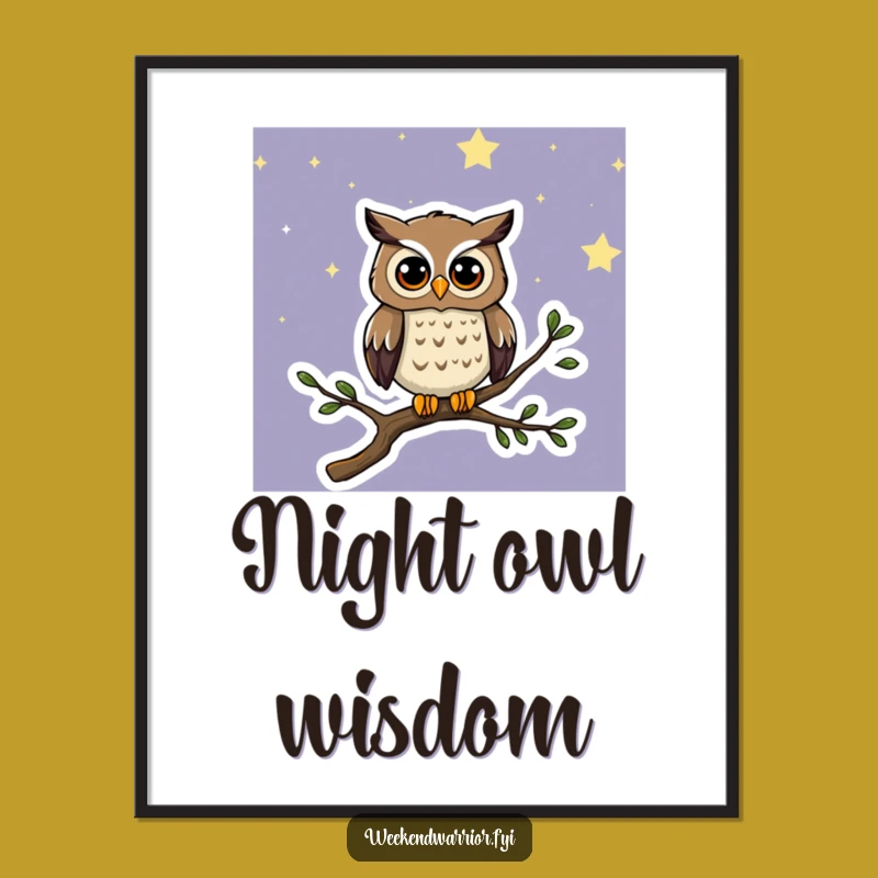 Funny Curious Owl Poster: Whimsical Night Sky Art