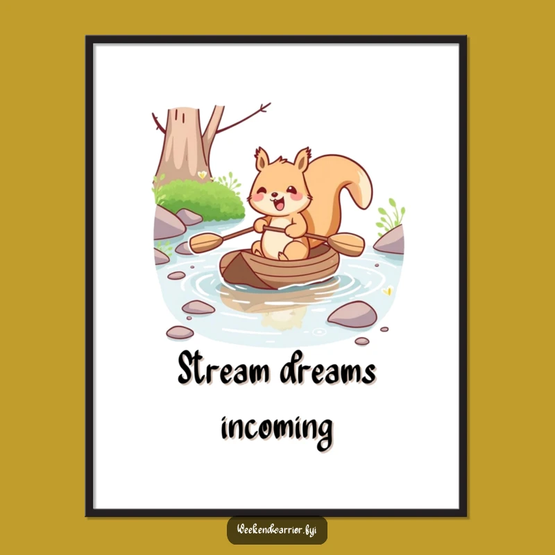 Funny Kawaii Squirrel Poster - Hilarious River Adventure Art Print