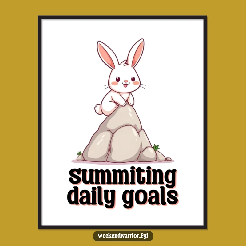 Funny Rabbit Poster: Determined climber artwork, a hilarious and inspiring funny gift.