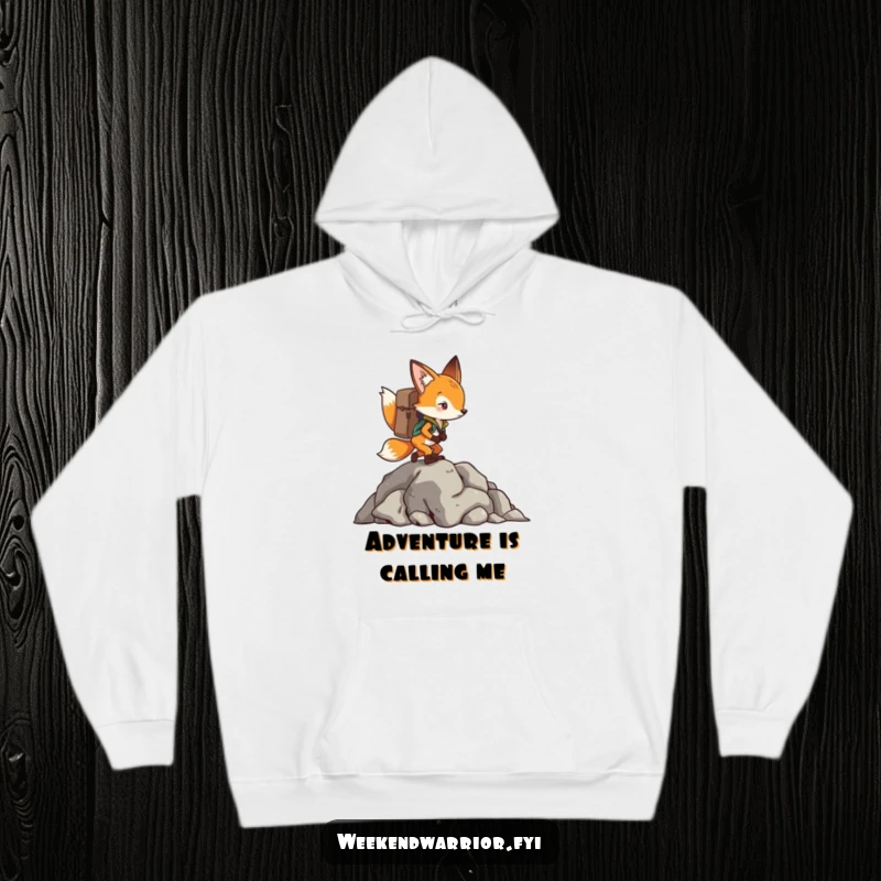 Funny Fox Hoodie of a determined fox with a backpack, climbing a challenging rocky outcrop, ready for any adventure.