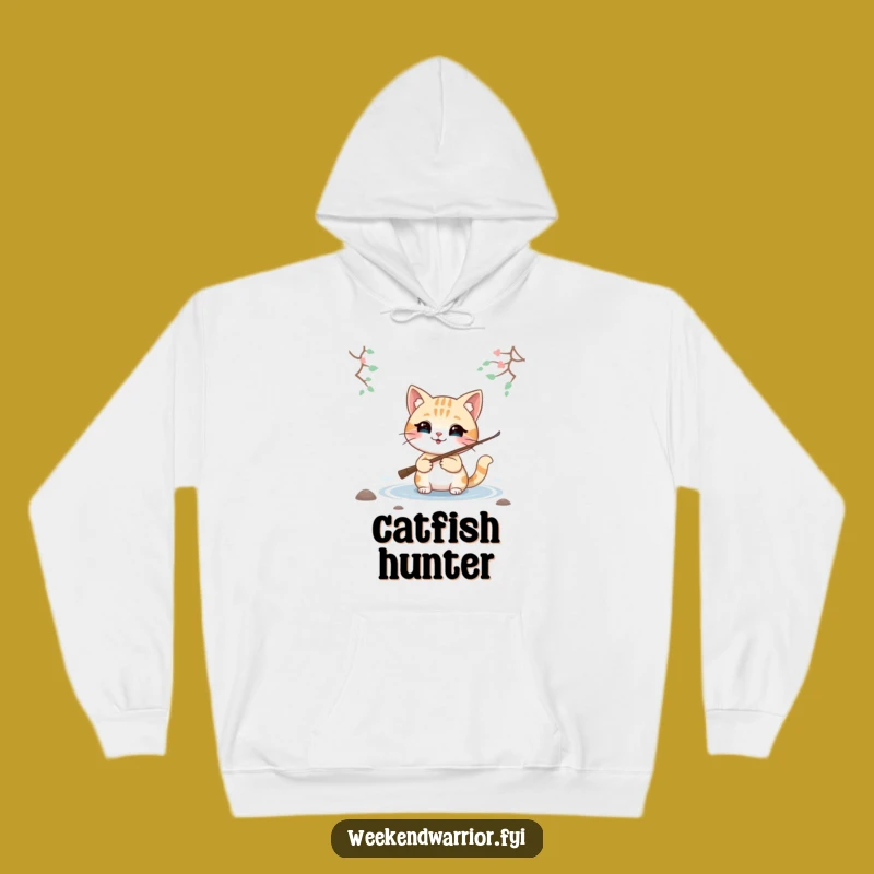 Funny Smiling Cat Fishing Hoodie, Cozy Comfort for the Angler Cat