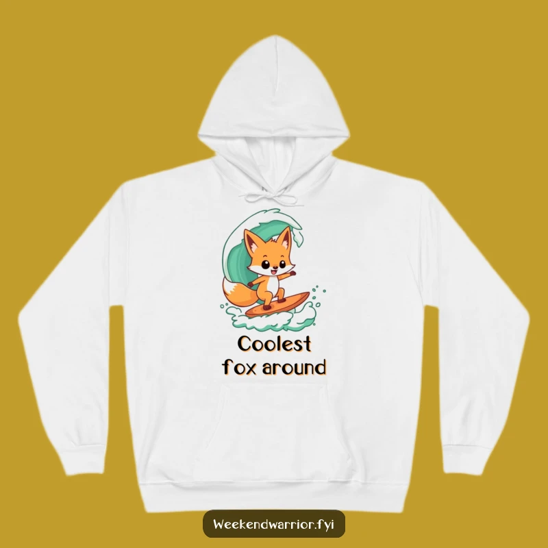 Funny Fox Surfer Hoodie: Cozy Beach Vibes, Green Wave, Ideal Humorous Gift