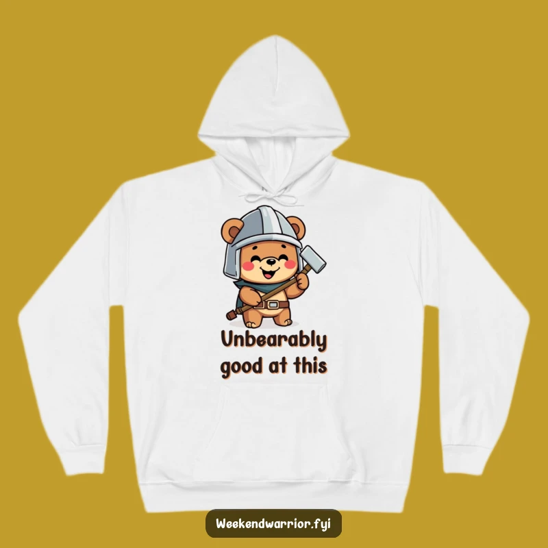 Cozy Funny Bear Hammer Hoodie a Happy Builder Character Sweatshirt