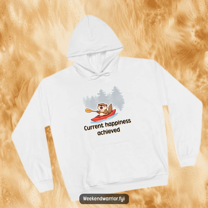 Funny otter in a kayak with a paddle, expressing excitement, perfect cozy and funny gift.