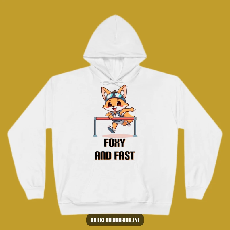 Cozy Funny Fox Hurdler Hoodie a Smiling Athlete Character Sweatshirt