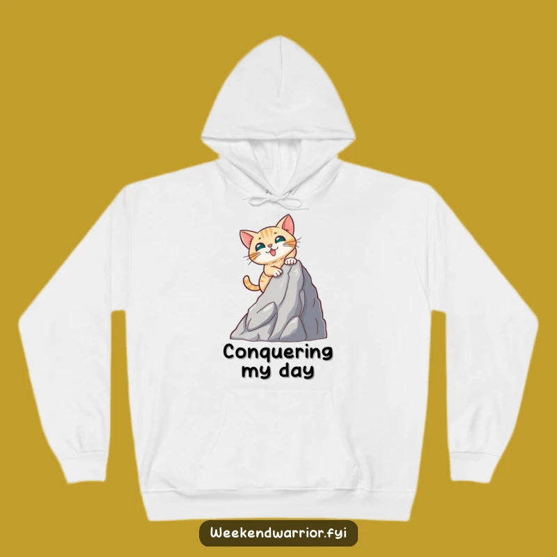 Funny Brave Cat Mountain Climber Hoodie - Cozy Adventurer Gear