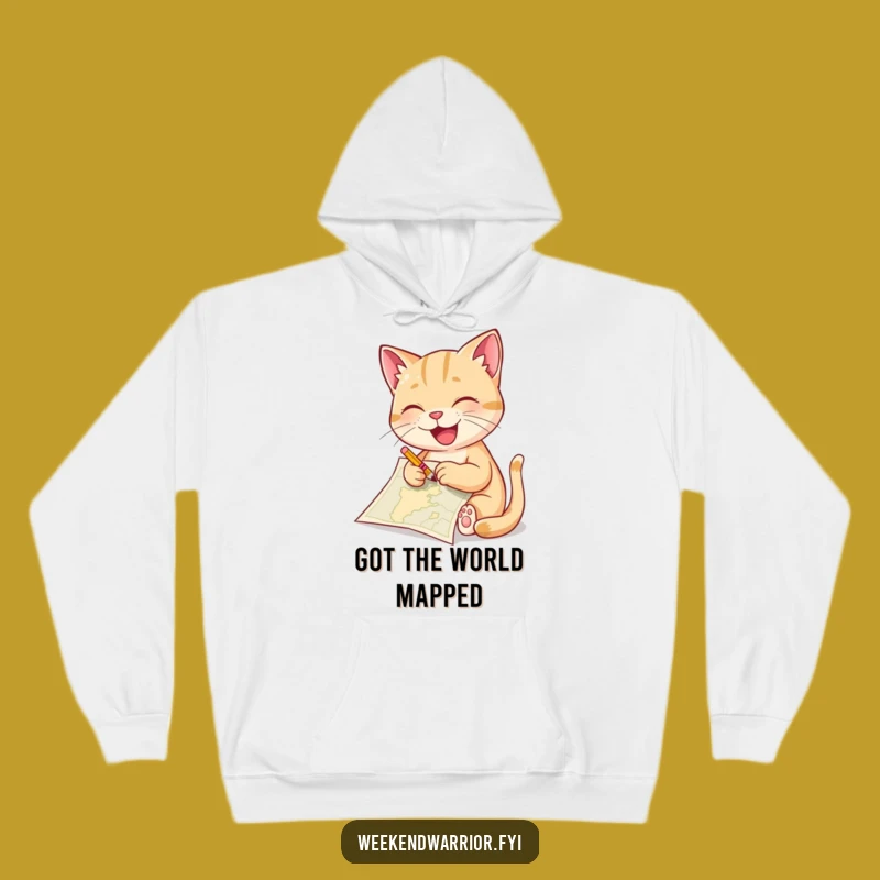 Funny Cat Sketching Map Hoodie - Cozy and Hilarious Artist Cat Sweatshirt