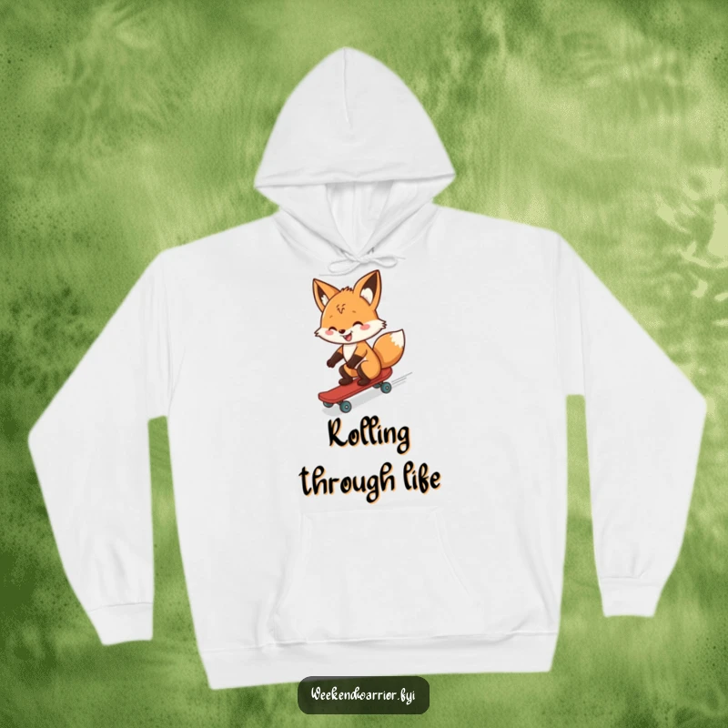 Funny hoodie featuring a happy fox skateboarding downhill with a big grin, offering warmth and a dose of wild, humorous style.
