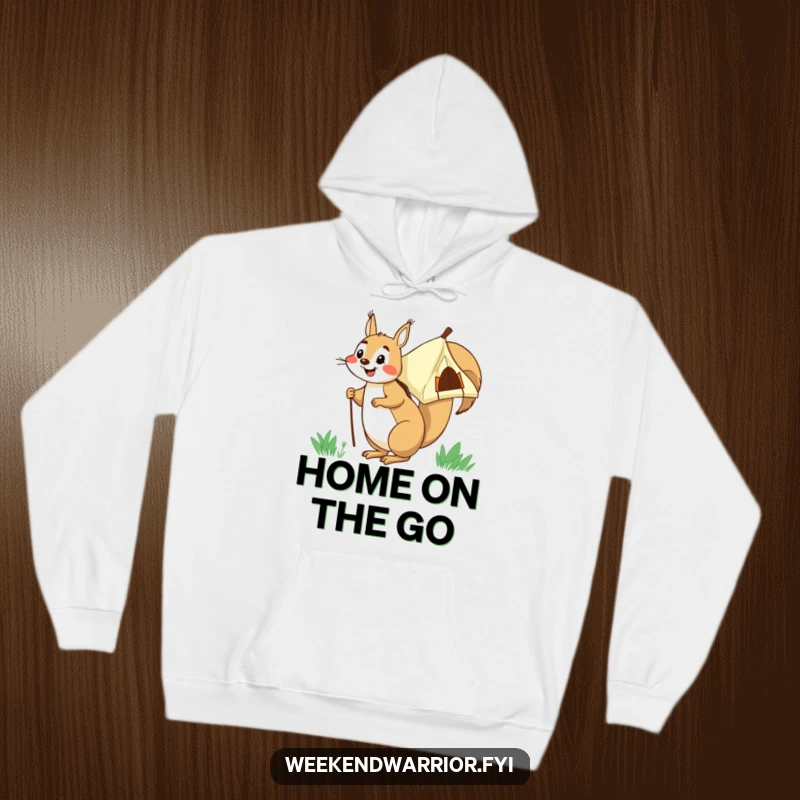 Funny squirrel carrying its tent on its back, perfect cozy and funny gift for campers.