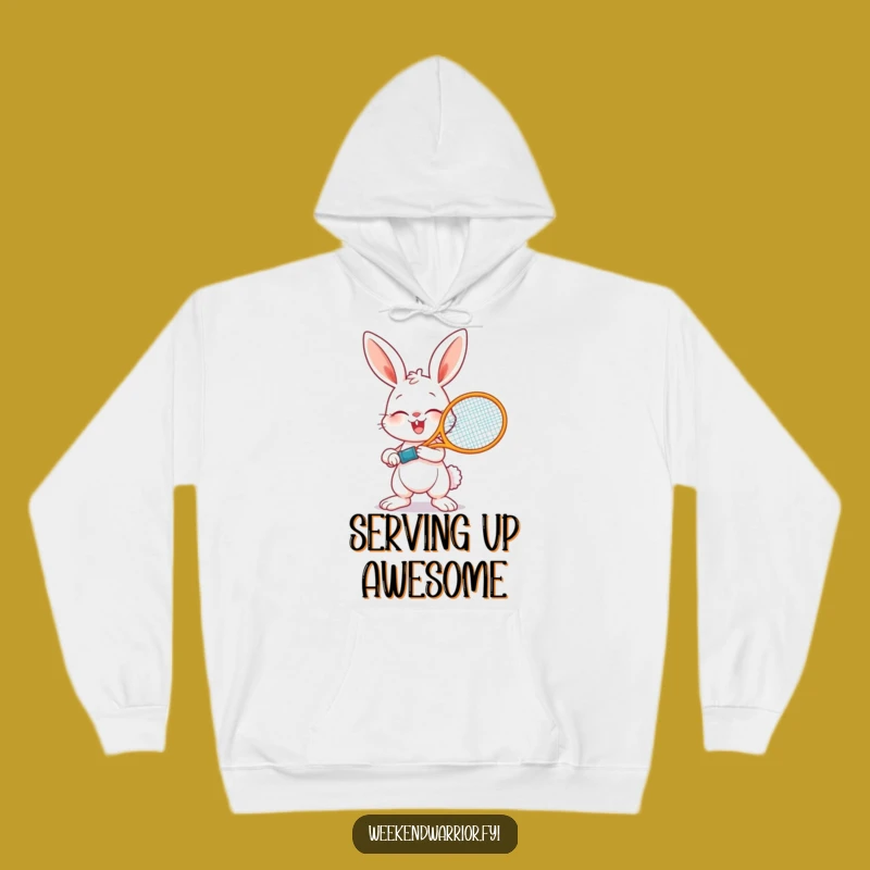 Funny Giggling Bunny Tennis Hoodie - Cozy Up with Sporty Humor