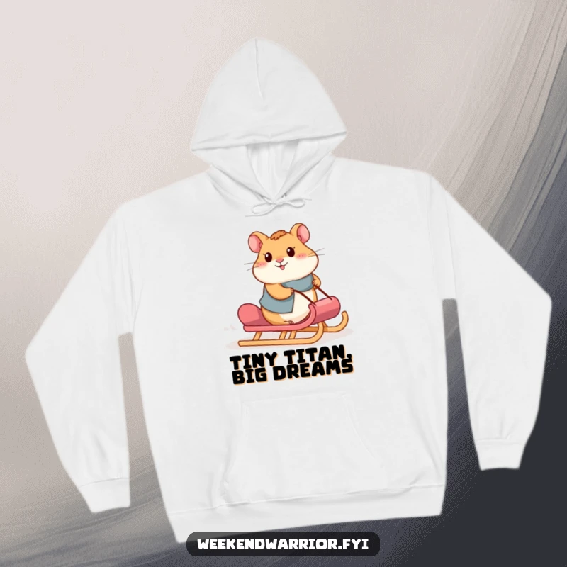 Funny hamster hoodie featuring a proud hamster straining to push a sled uphill, celebrating effort and resilience.