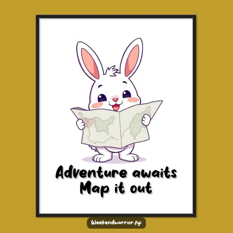 Free Printable Wall Art: Cheerful Bunny Map Reader, Quirky Downloadable Art!