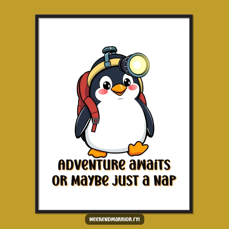 Funny Free Printable Wall Art: Goofy Penguin Adventurer Decor - Hilarious Downloadable Art Gift