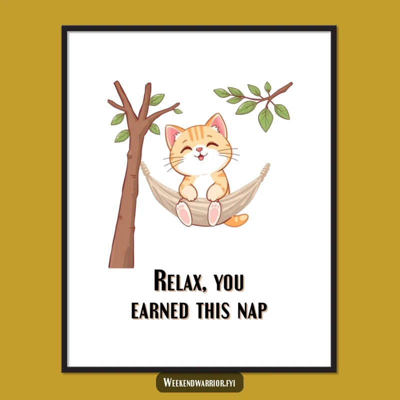 Amusing Free Printable Wall Art: Kawaii Cat Hammock Setup Downloadable Art