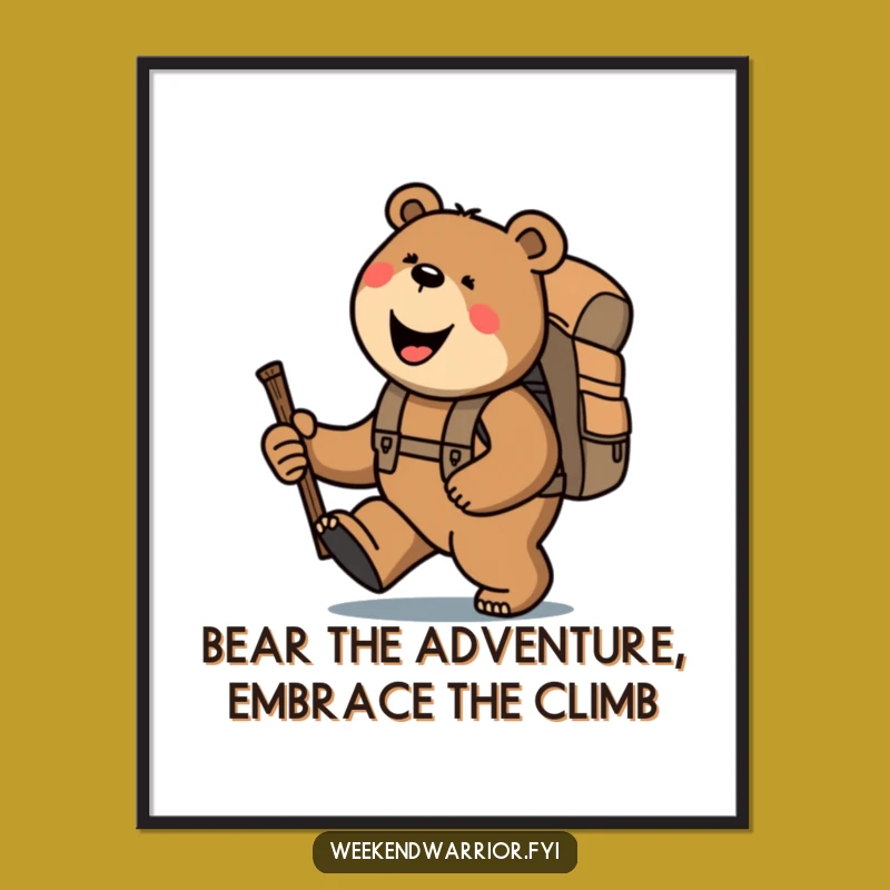 Free Printable Wall Art: Funny Bear Trekking Art, Humorous Downloadable Decor