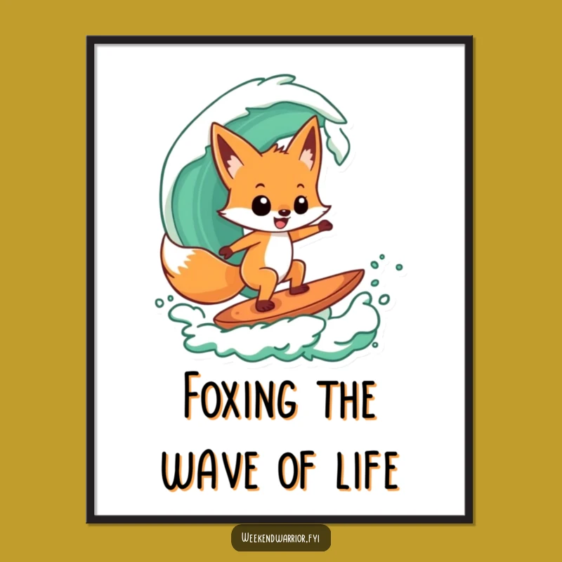 Free Printable Wall Art: Surfing Fox Cool! Downloadable Humorous Home Decor