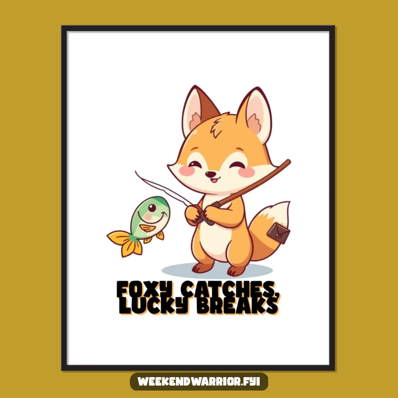Free Printable Kawaii Fox Wall Art: Funny Fishing Downloadable Art!