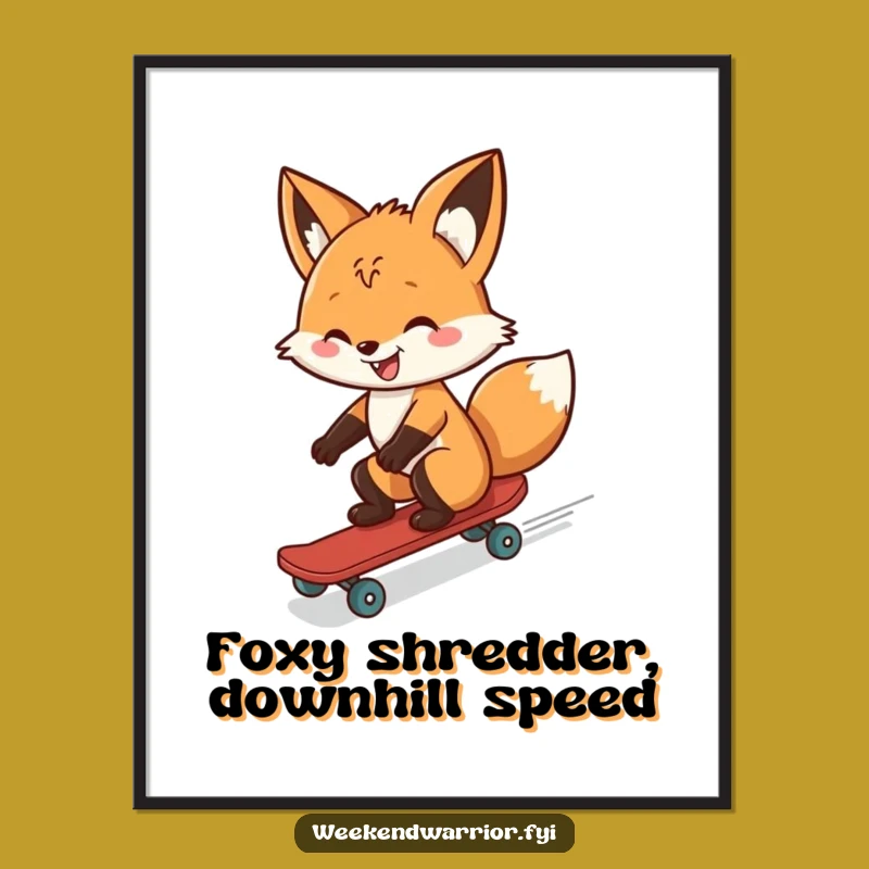 Free Printable Wall Art: Cheerful Fox Skateboarder - Funny Downloadable Decor